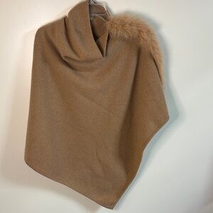 Tan Cashmere Poncho or Cape with Fur Trim